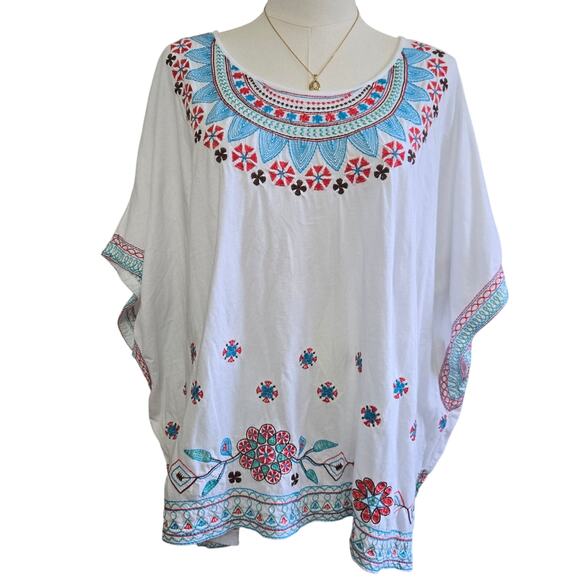 Johnny Was Women Boho Hippie Artsy Embroidered Oversized Boxy Caftan Top L/XL - Picture 1 of 12